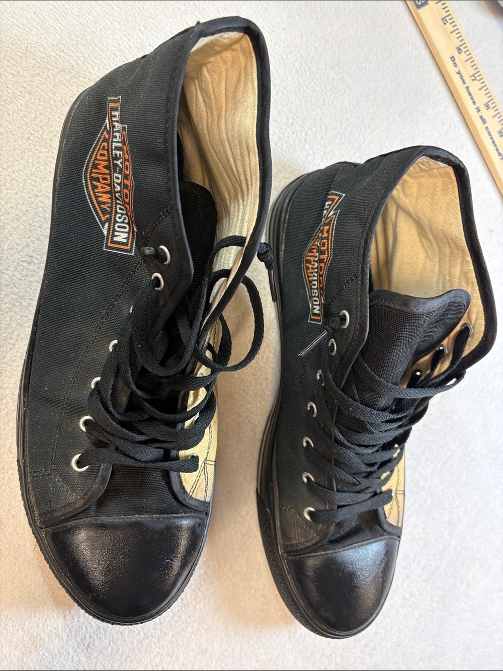 Harley-Davidson Black Canvas High-Top Sneakers with Orange Logo Accents